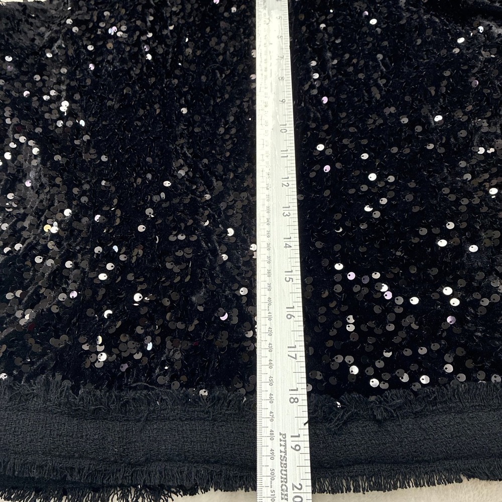 Nanette Lepore Sequin Jacket Womens Small Black New Pearl Button Frayed Trim - Picture 13 of 14